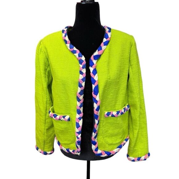 Alix of Bohemia Chartreuse Braided Trim Boho Jacket Green Cotton Small - Picture 4 of 16